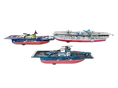 (3) Japanese Tin Litho Friction Aircraft Carriers. This is a set of Japanese tin litho friction 