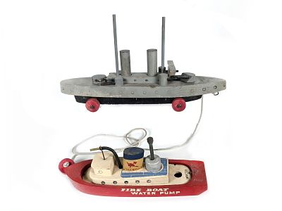 (2) Keystone Fire Boat & Wooden Battle Cruiser. A great set of two military boats, including a 