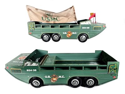 (2) Marx Lumar U.S. Marine Corps Amphibious Duck Boat Trucks. A set of two working Marx Lumar 