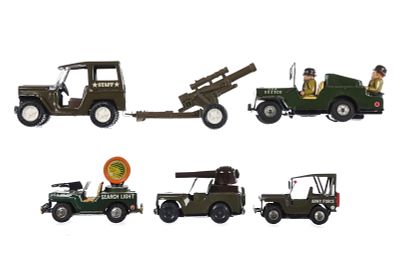 (6) Japanese Tin Military Vehicles Buddy L, Nomura TN, Etc. Six Japanese tin military vehicles 