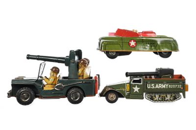 (3) Tin Litho Military Vehicles SSS, Courtland, Japanese. Three working friction Japanese tin 