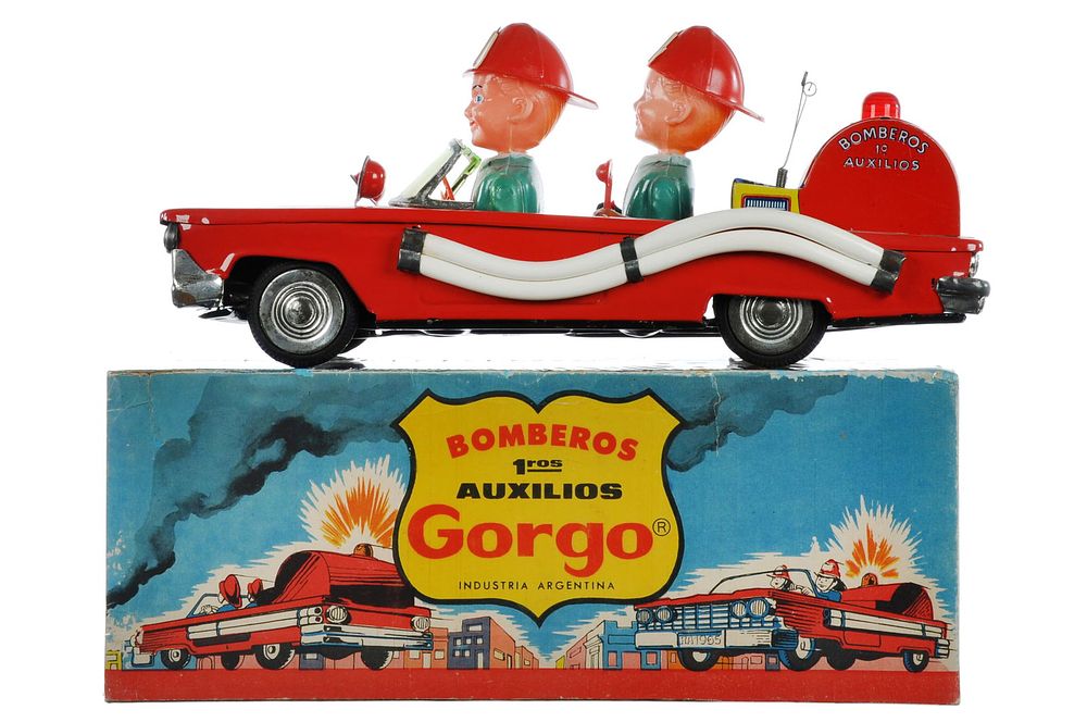 Lot 151: Gorgo Tin Friction Bomberos Fire Car Boxed Argentina