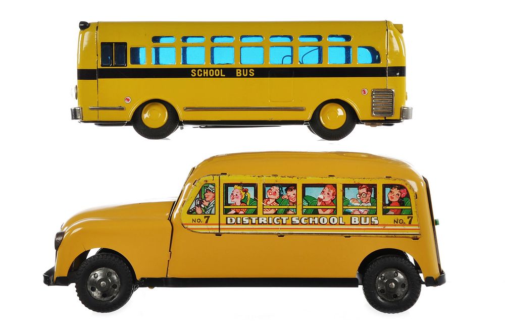 Lot 173: (2) Tin & Pressed Steel Yellow School Buses