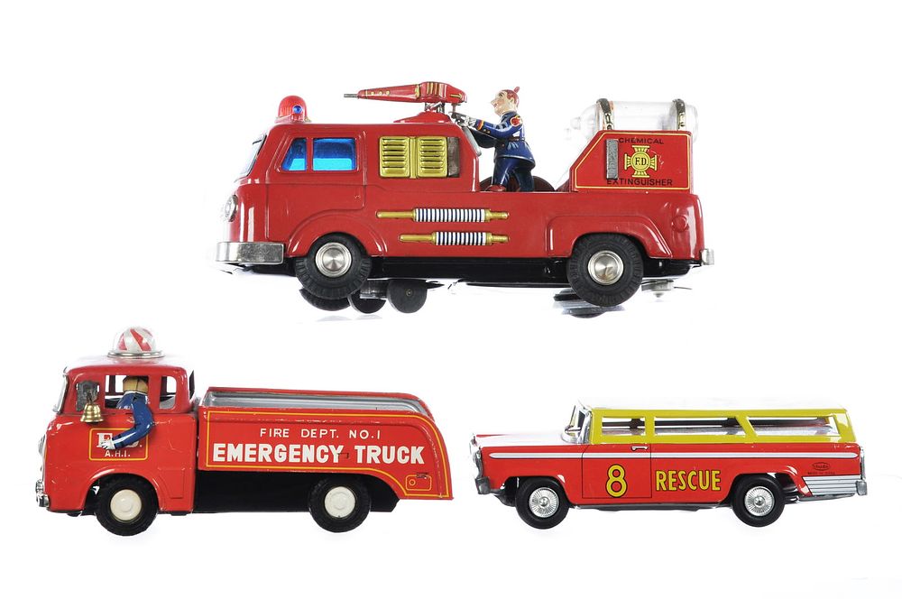 Lot 183: (3) Japanese Tin Fire & Rescue Vehicles Cragstan/TN