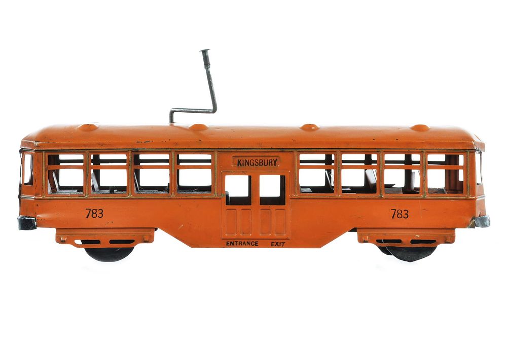 Lot 192: Kingsbury 783 Trolley Car Orange Pressed Steel