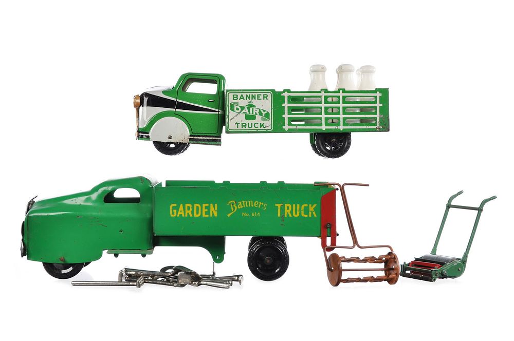 Lot 197: Banner Dairy & Garden Trucks w/Accessories