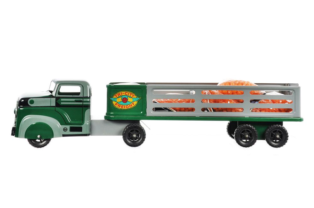 Lot 198: Marx Tri-City Freight Hauler & Low Side Stake Trailer