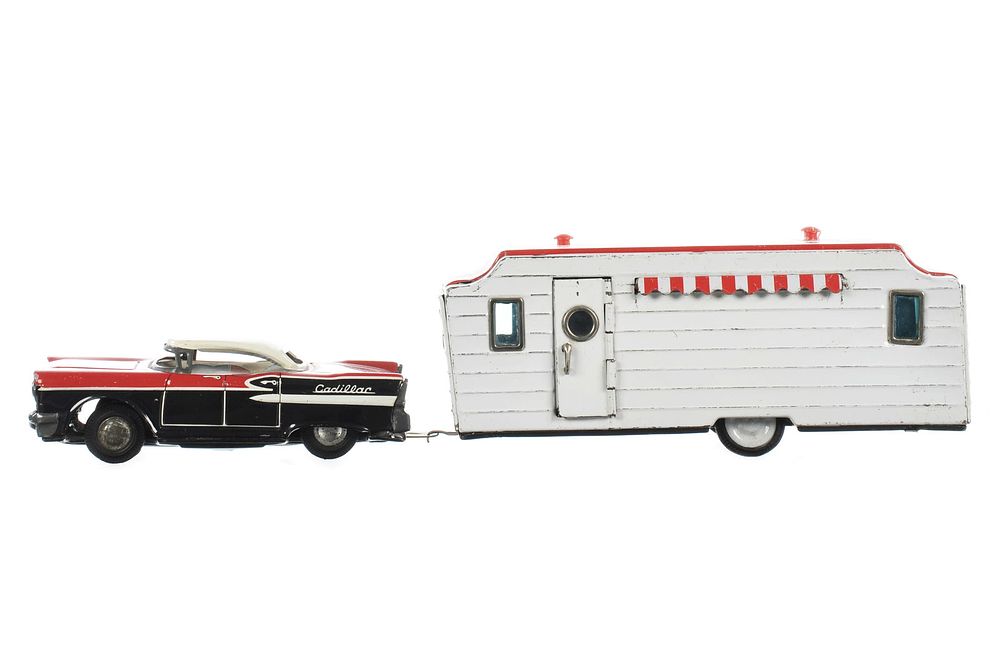 Lot 225: Japanese Tin Cadillac & Camper Trailer Bandai & Cragstan