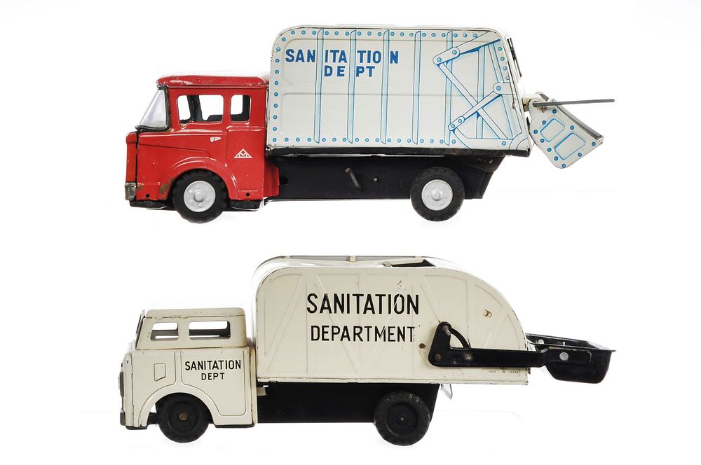 Lot 229: (2) Japanese Tin Sanitation Dept. Garbage Trucks Mitsuhasi & Yoshi