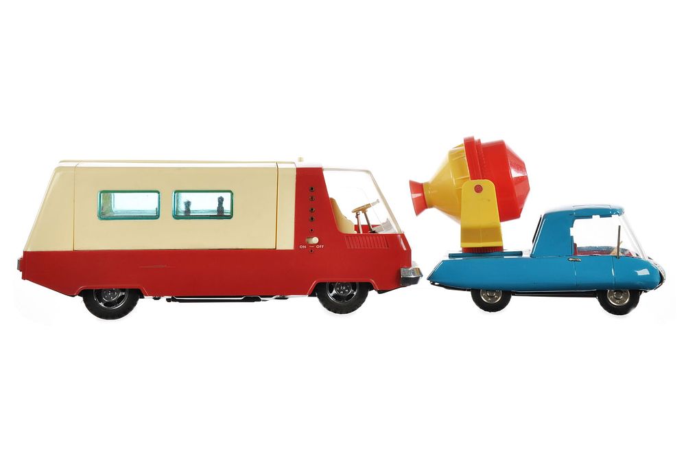 Lot 231: (2) Plastic Future Vehicles Camper Car & Cement Mixer