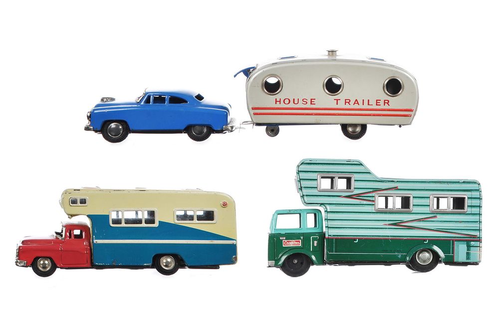 Lot 232: (4) Japanese Tin Camper & House Trailer Sets SSS Cragstan