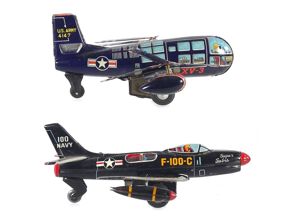 Lot 263: (2) Cragstan/ATC Super Sabre & Linemar Army Jetcopter Jet Planes
