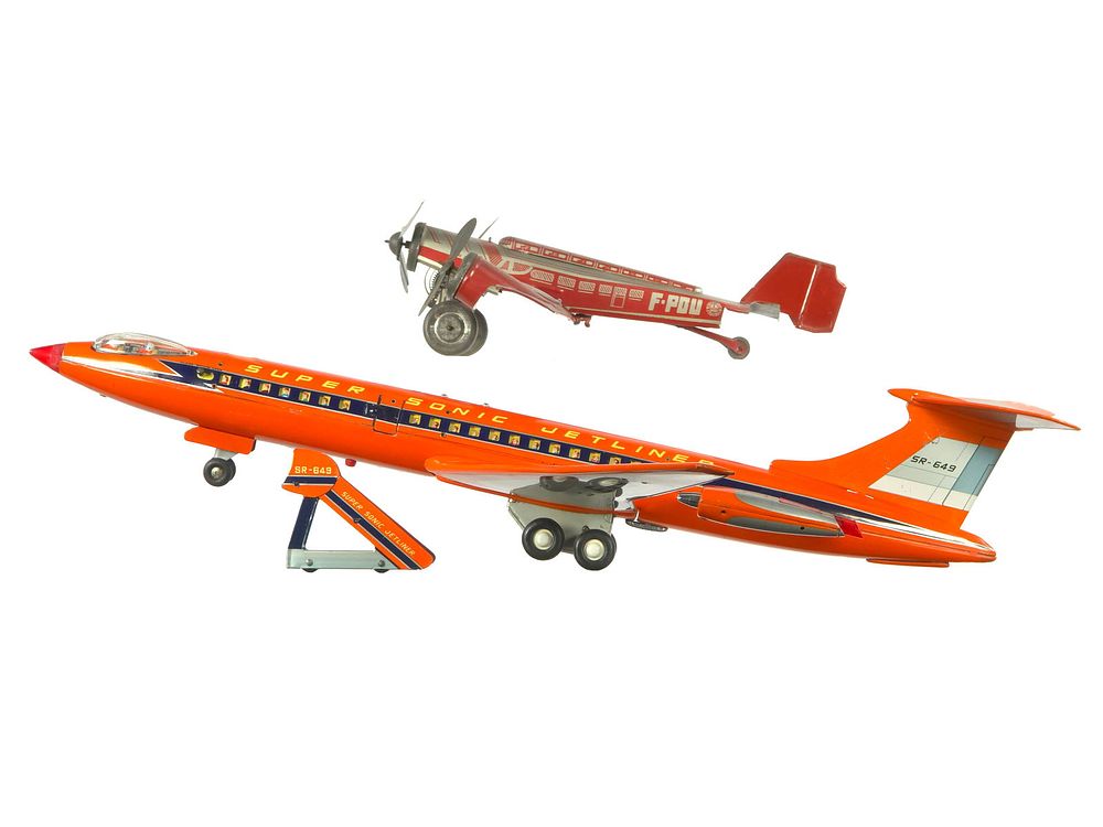 Lot 267: (2) Tin Airplanes Super Sonic Jetliner & Joustra Monoplane