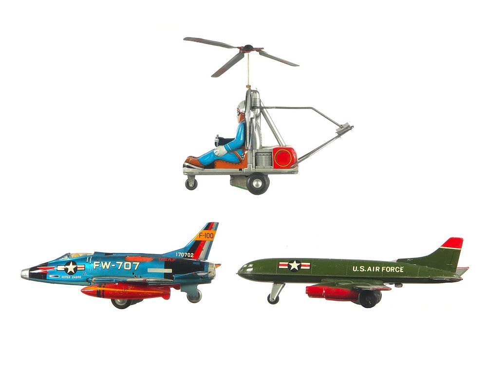 Lot 280: (3) Haji Gyrodyne, Yonezawa Super Sabre, & U.S. Air Force Planes