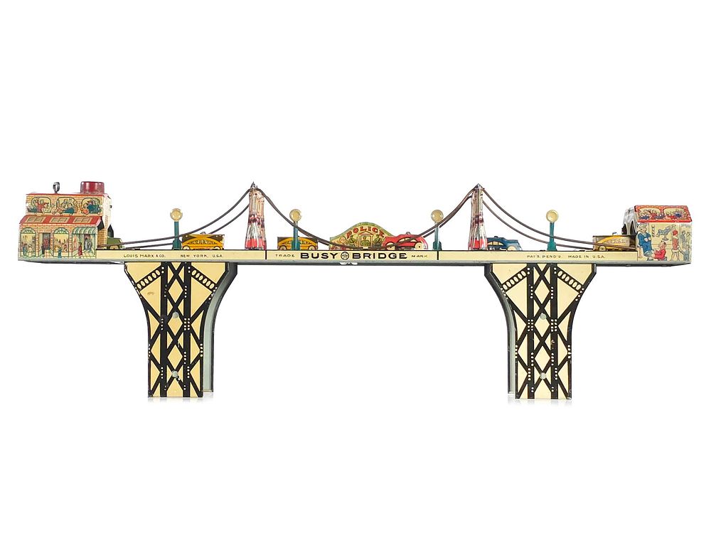 Lot 287: Louis Marx Tin Litho Busy Bridge Mechanical Toy