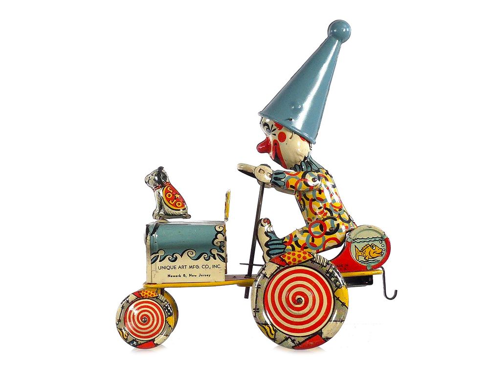 Lot 290: Unique Art Artie the Clown/Unique Artie Tin Lithographed Windup Wacky Jeep