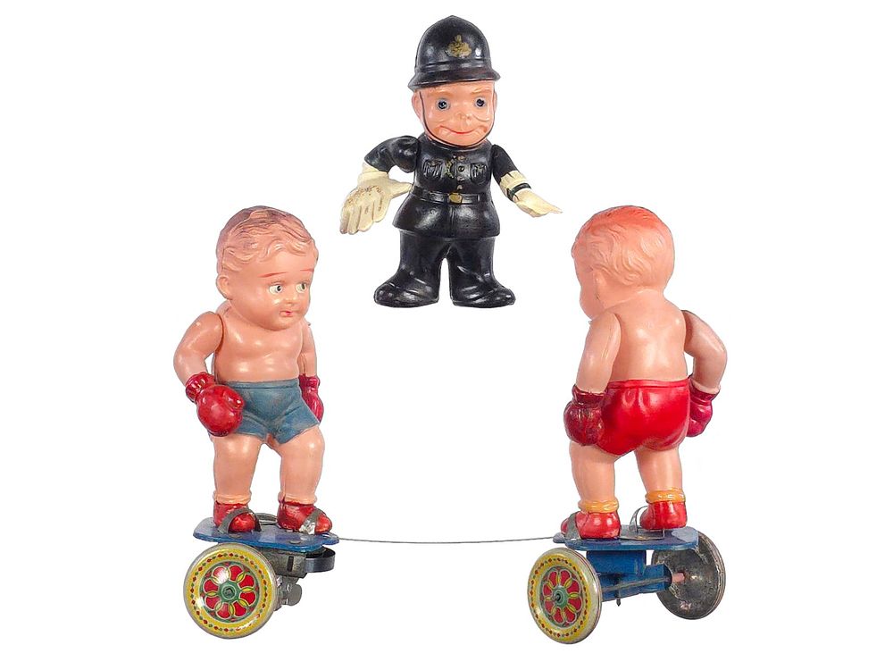 Lot 296: (2) Japanese Celluloid Toys Traffic Cop & Boxing Boys