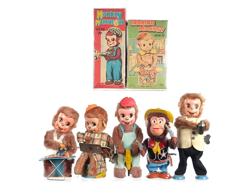 Lot 305: 7 pc. Lot Japanese Tin Windup Monkies