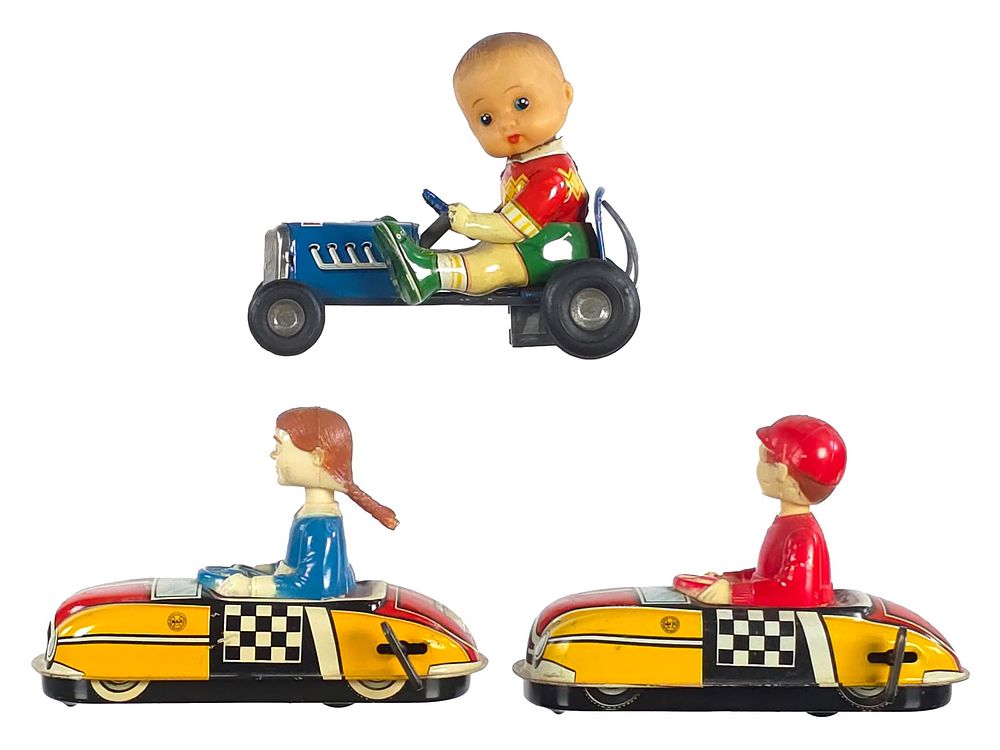 Lot 308: (3) Marx Dipsy Doodle Bug Dodge'Em Cars & Japanese Go Cart