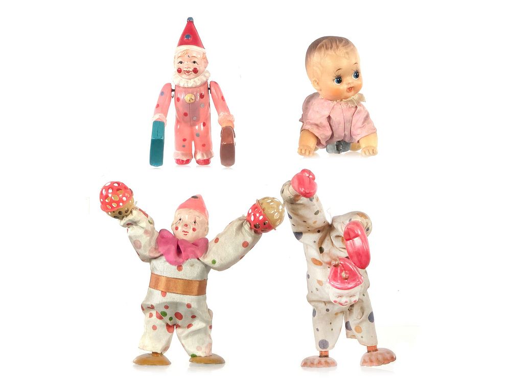 Lot 312: (4) Occupied Japan Celluloid Clown Toys & Crawling Baby