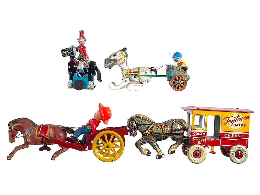 Lot 313: (4) Windup Horse Toys Marx, AHI, TPS, Japan