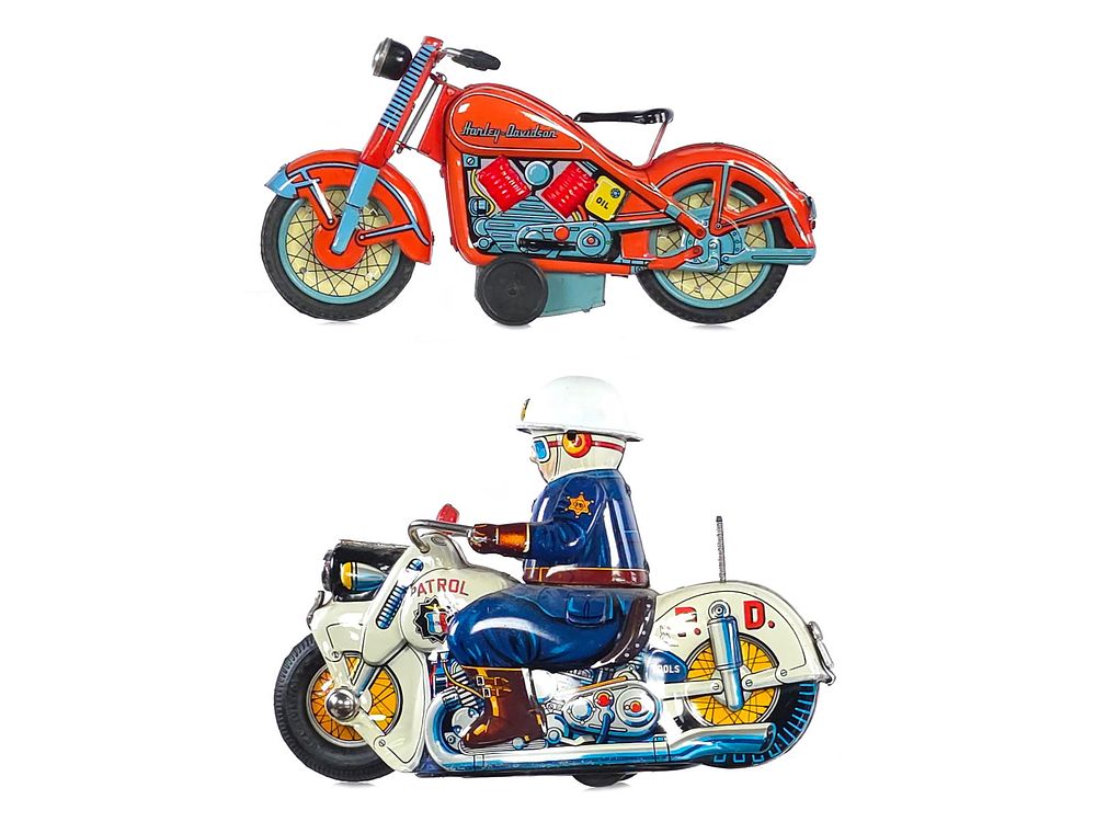 Lot 318: (2) Japanese Tin TN 1958 Harley Davidson & Patrol Motorcycles