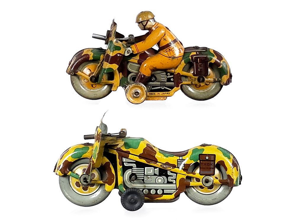 Lot 321: (2) KT Kuramochi Japanese Tin Military Camo Motorcycles