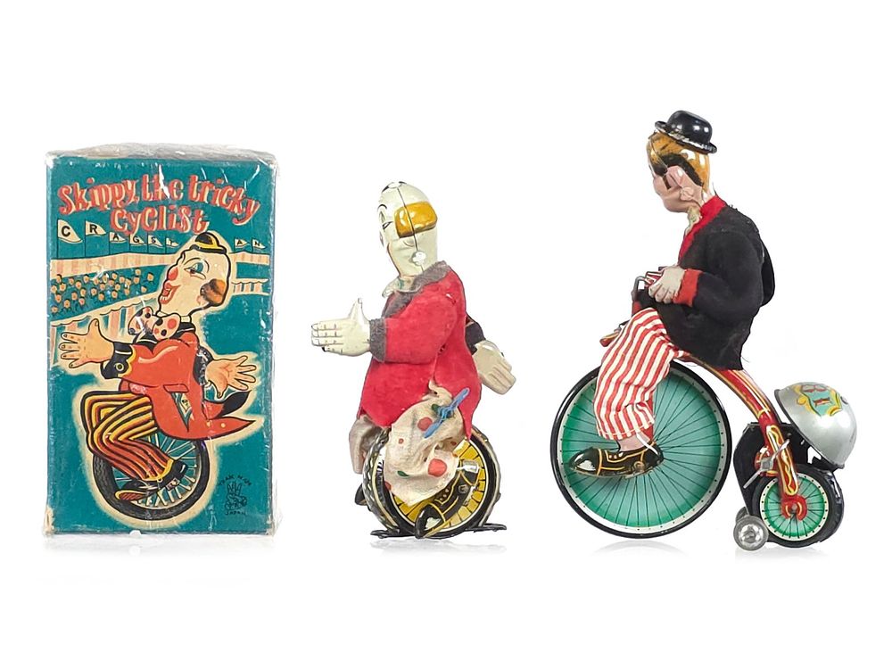 Lot 327: (2) TPS Gay 90s Cyclist & Skippy the Tricky Cyclist Japanese Toys