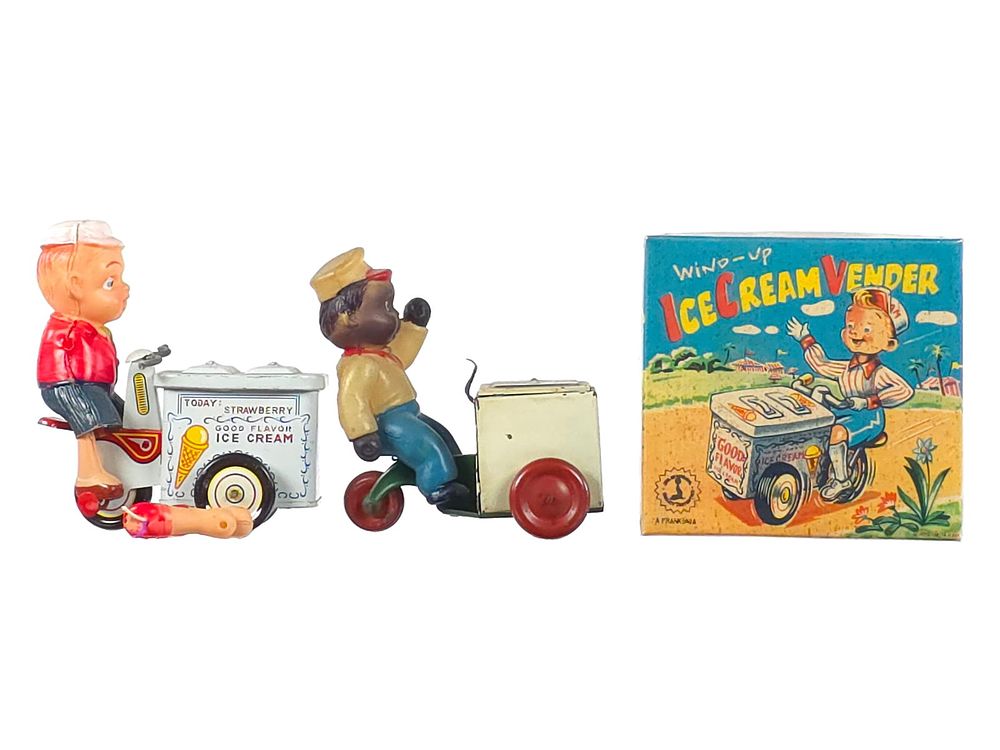 Lot 332: (2) Japanese Celluloid Windup Ice Cream Vendors
