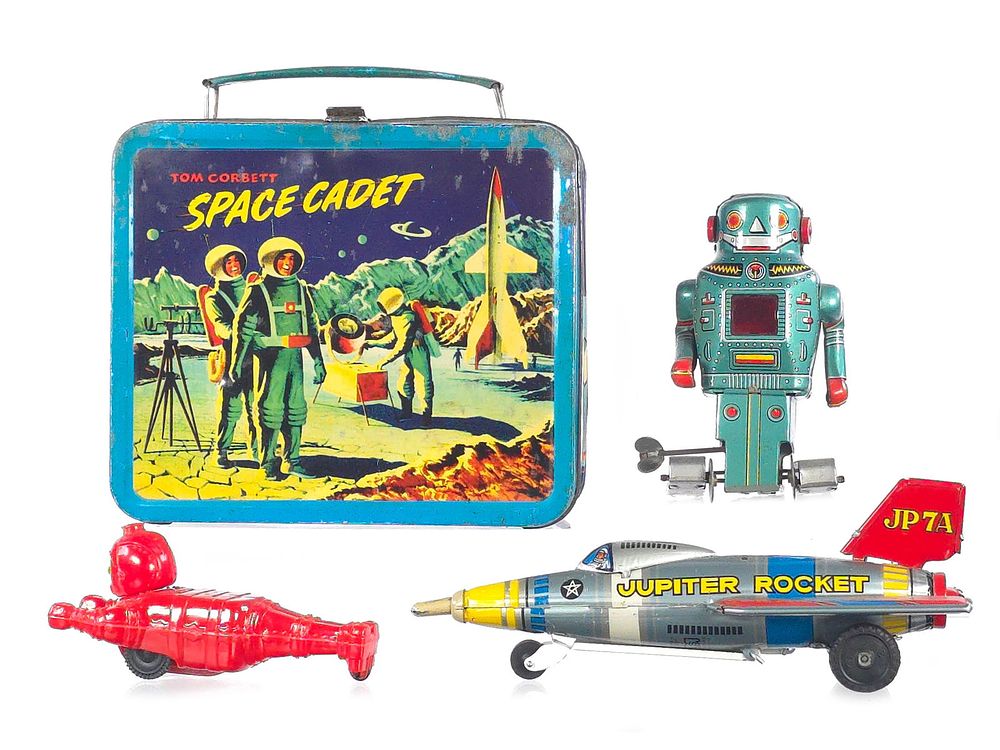 Lot 373: (4) Lot of Space Toys Tom Corbett Lunch Box & More