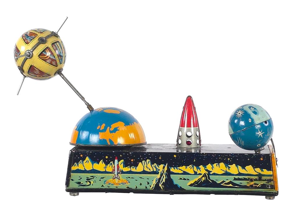 Lot 379: Hoku ca. 1950s Tin Batt. Op. Man-Made Satellite Sputnik