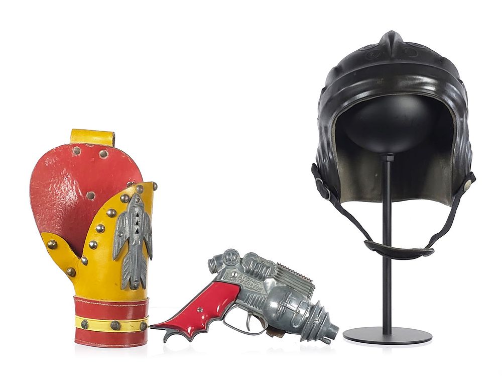 Lot 386: 1935 Goodyear Buck Rogers Helmet w/Hubley & Halco Space Toys