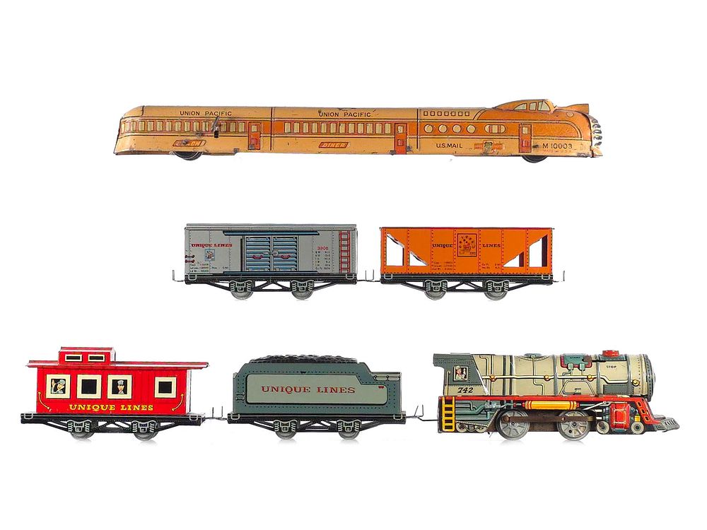 Lot 411: (2) Unique Art Train Sets Tin Litho