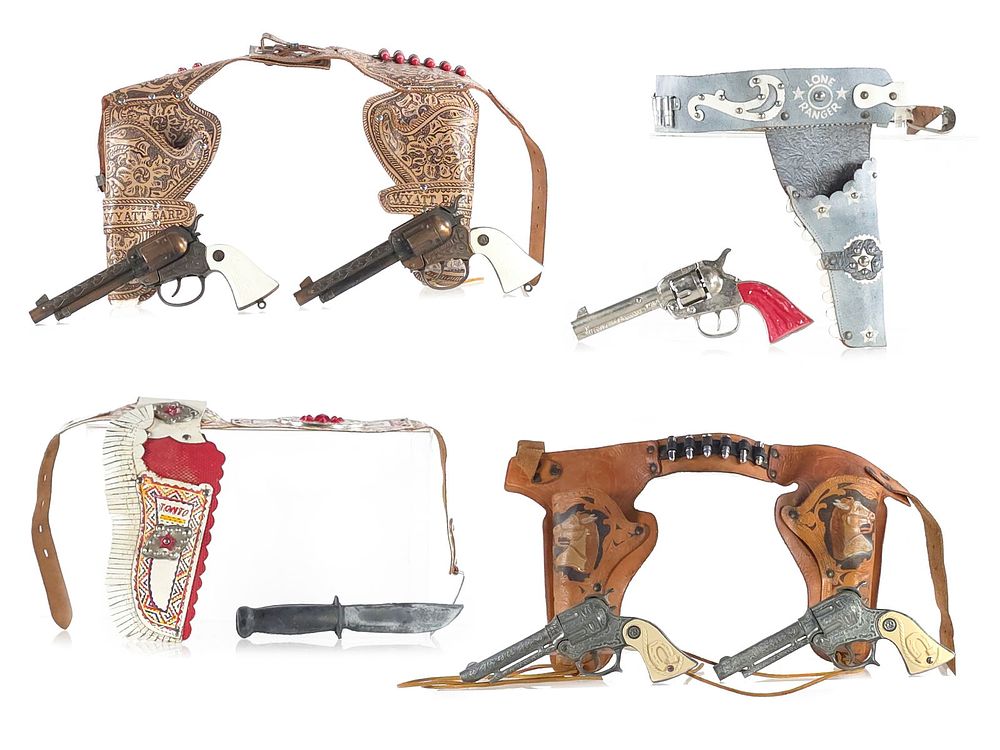Lot 427: 10pc. Lot of Cap Guns, Knife, & Holsters