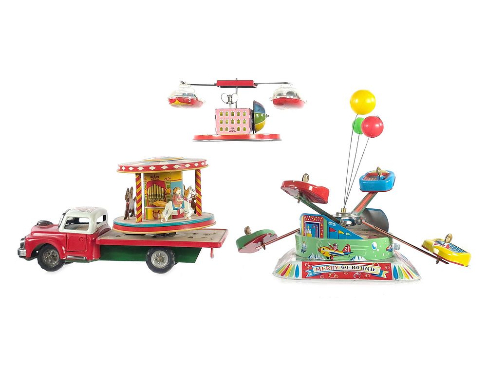Lot 442: (3) Japanese Tin Fair/Carnival Ride Toys