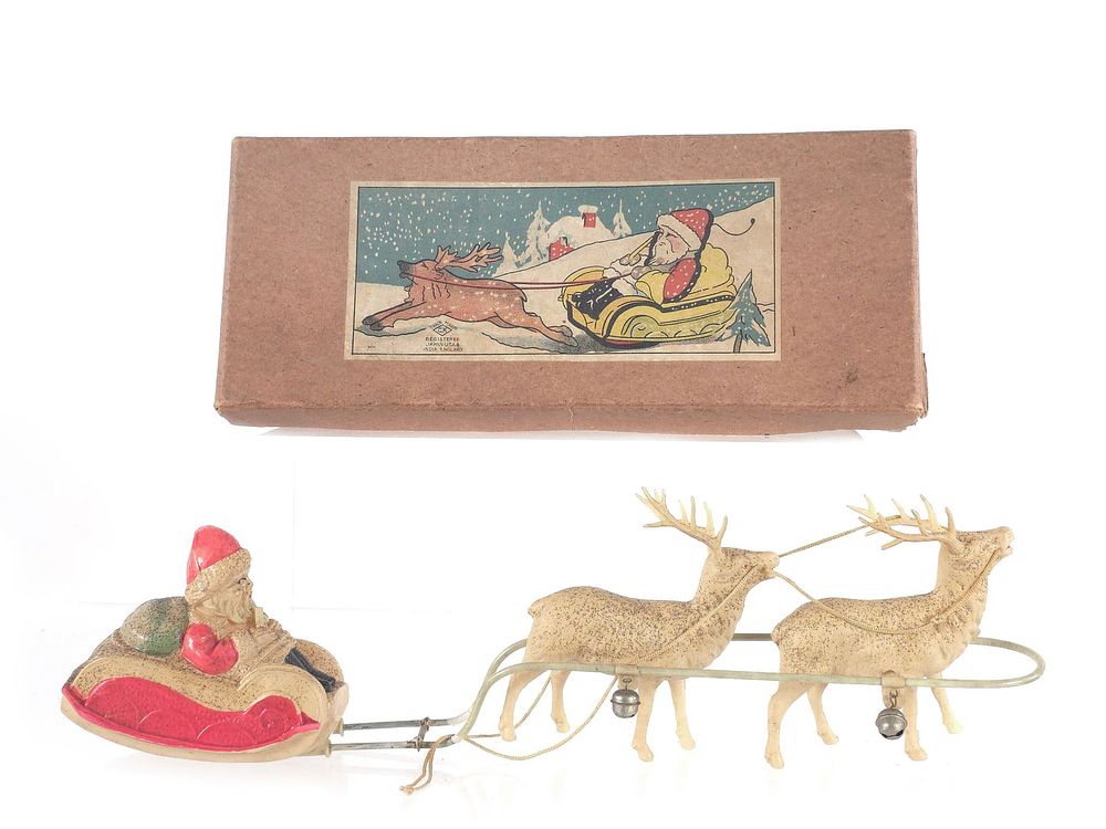 Lot 452: Japanese Celluloid & Tin CK Santa Sleigh Boxed