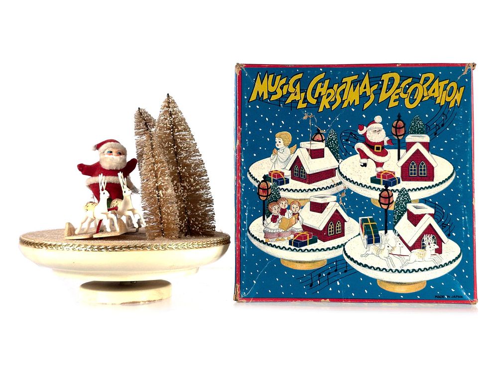 Lot 457: MCM Musical Christmas Decoration Santa On Sleigh w/Box