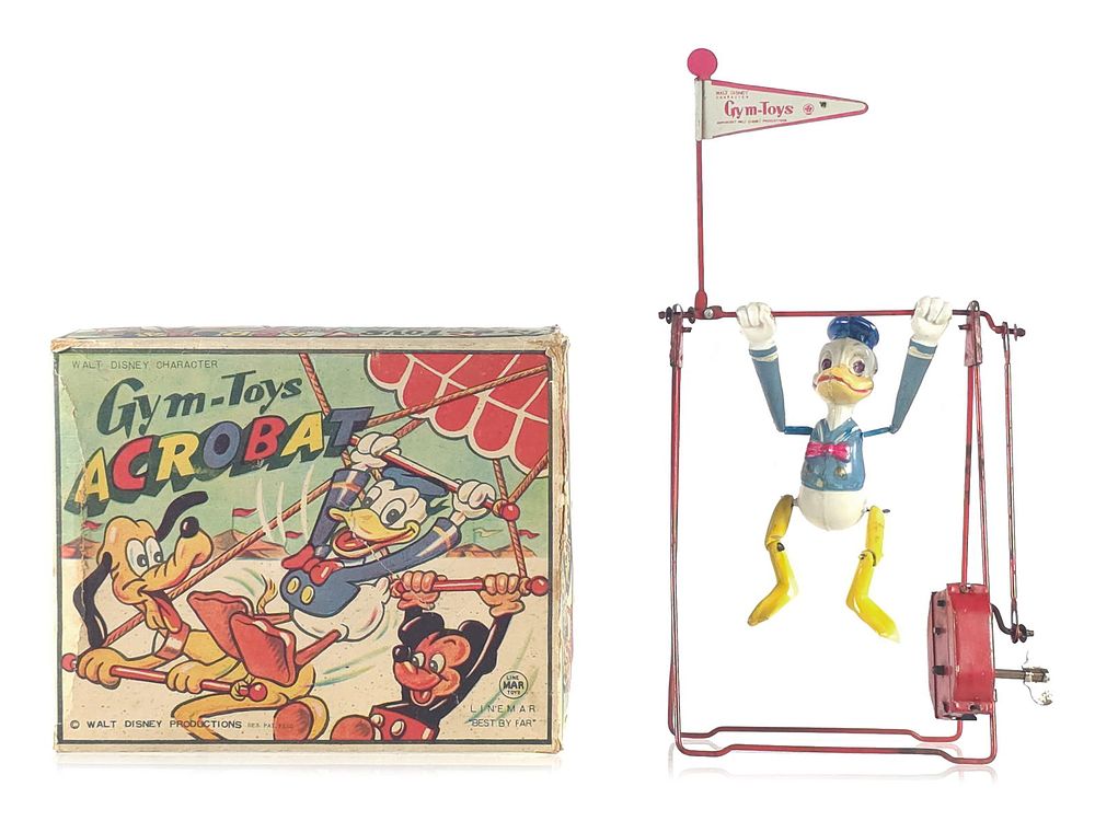 Lot 467: Linemar/Marx Windup Disney Donald “Gym-Toys Acrobat" Boxed