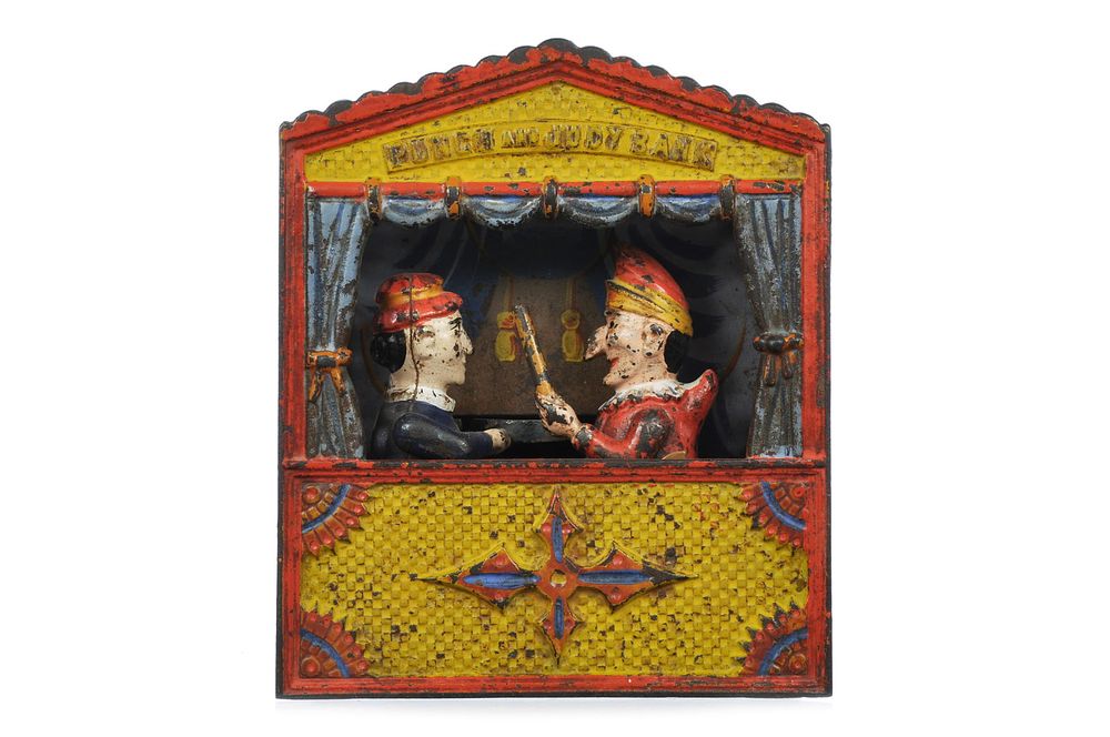 Lot 510C: Shepard Hardware ca. 1885 Punch and Judy Mechanical Bank Small Letters Variation
