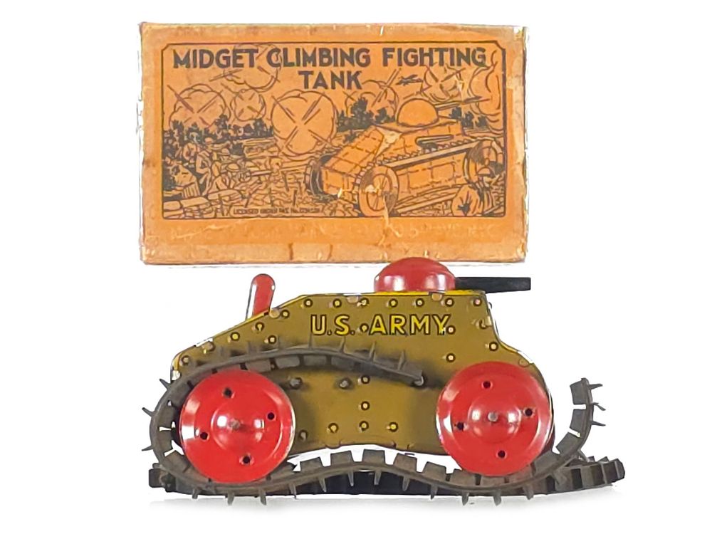 Lot 555: Mid-1930s Marx Midget Climbing Fighting Tank Version #3 Boxed