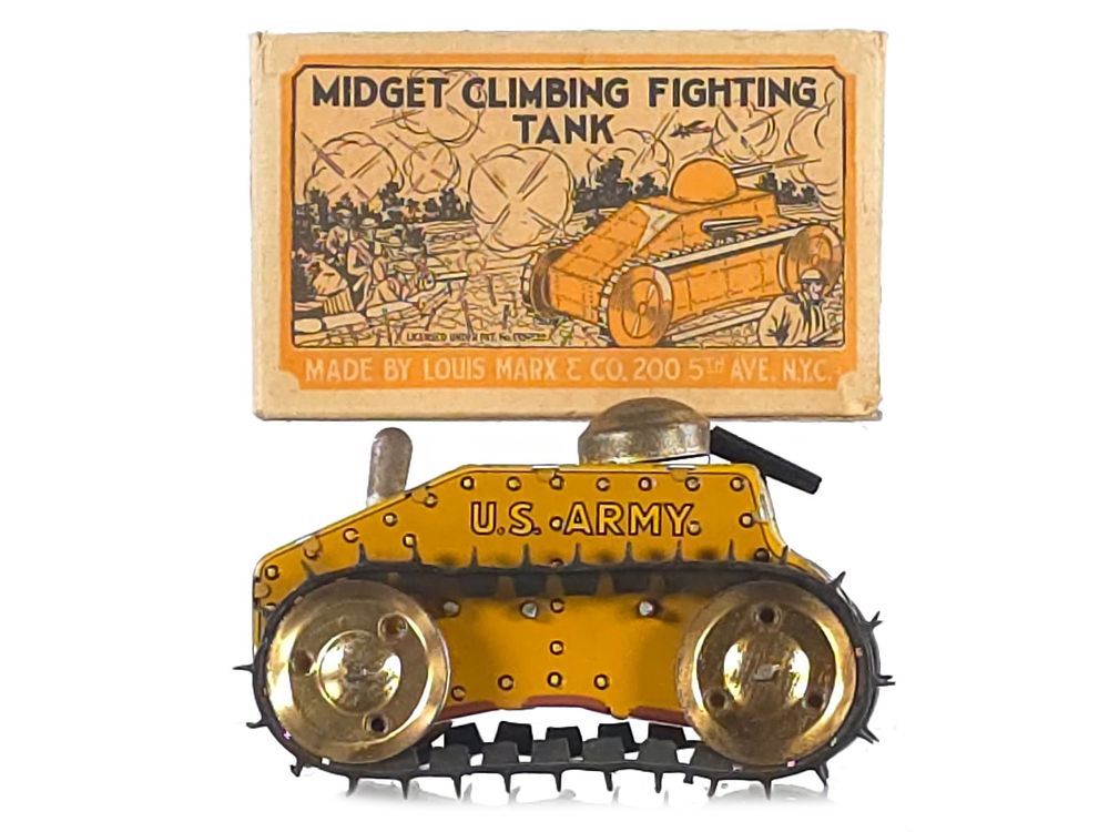 Lot 556: Mid-1930s-1940s Marx Midget Climbing Fighting Tank Version #3 Boxed