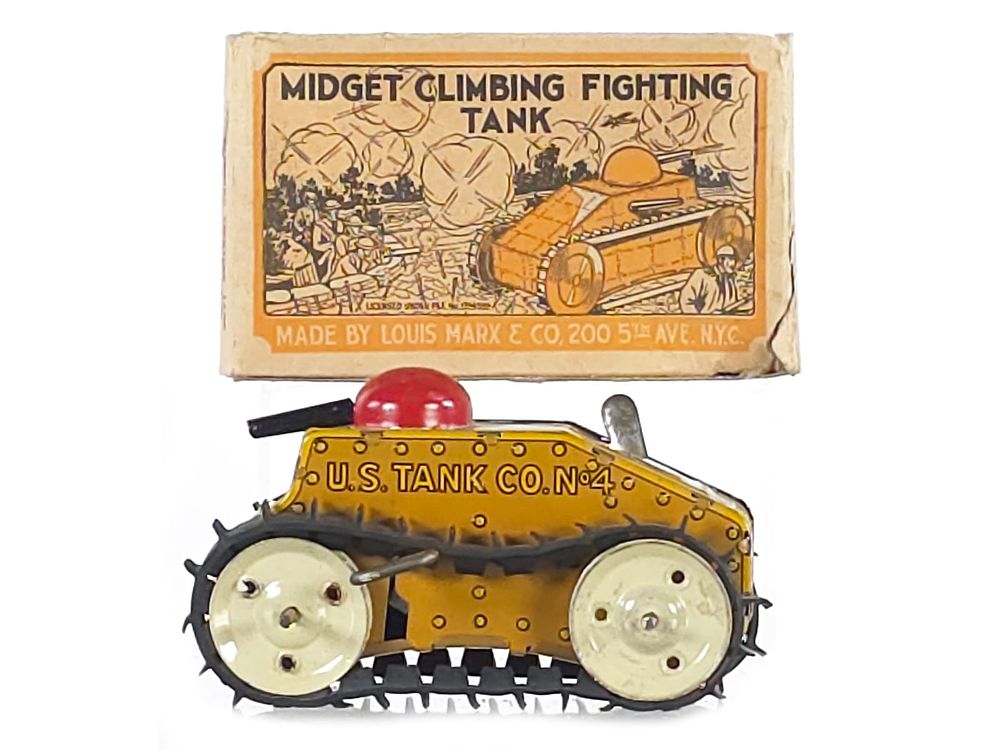 Lot 557: Mid-1930s Marx Midget Climbing Fighting Tank Version #3 Boxed
