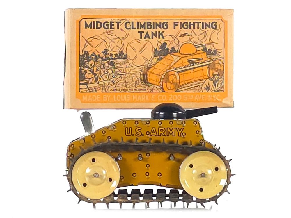 Lot 559: Mid-1930s Marx Midget Climbing Fighting Tank Version #3 Boxed