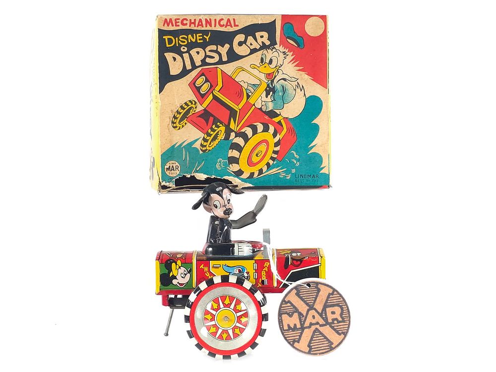 Lot 593: LineMar 1950s Mickey Mouse Disney Dipsy Car, Boxed