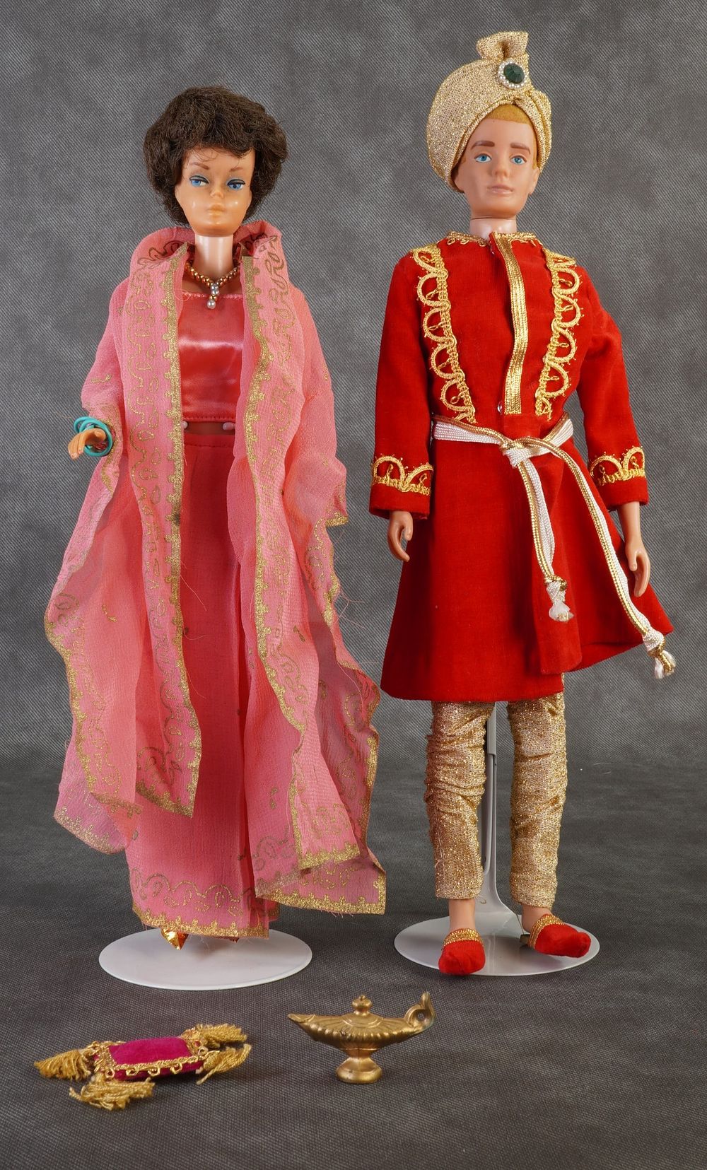 Lot 153: Vintage Mattel Brunette Bubble Cut Barbie and Ken in Arabian Nights Costumes