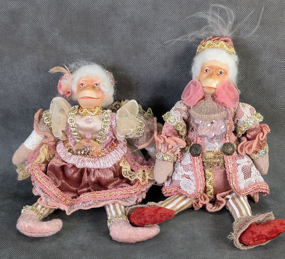 Lot 127N: Pair of Wayne Kleski Retired Victorian Monkey King & Queen