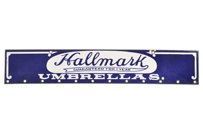 Scarce Hallmark Umbrellas Single-Sided Porcelain Display Sign. This is a rare one-sided 