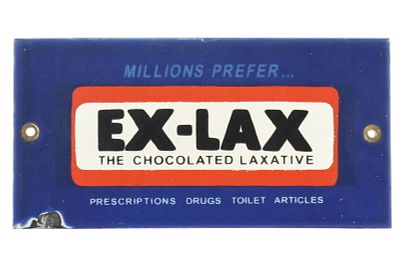 Ex-Lax the Chocolated Laxative SSP Advertising SIgn. A single-sided four-color porcelain Ex-Lax 