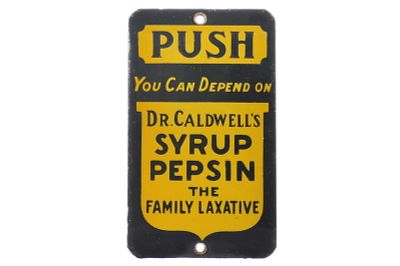 Dr. Caldwell's Syrup Pepsin Convex Porcelain Door Push. Dr. Caldwell's Syrup Pepsin porcelain 