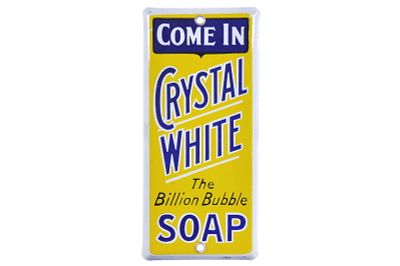 Clean Porcelain Peet's Crystal White Soap Door Push. An early advertising porcelain door push 
